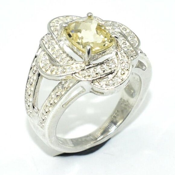 Silver Lemon Quartz & Cubic Zirconia (2.9ct) Ring - Picture 3 of 3